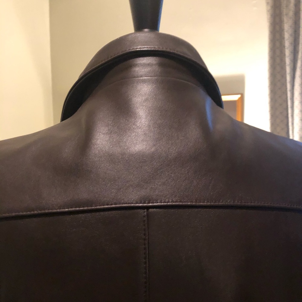 Lamb skin high quality dark brown soft leather - collared - zip front jacket - S - Picture 7 of 9